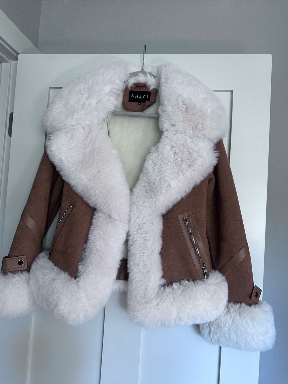 Brown Teddy Jacket with White Faux Fur Trim